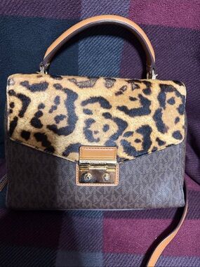 Michael Kors Leopard-Print and Brown Signature Top-Handle Satchel